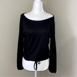 Abercrombie Black Off-Shoulder Sweater Crop Front Tie Boatneck Small